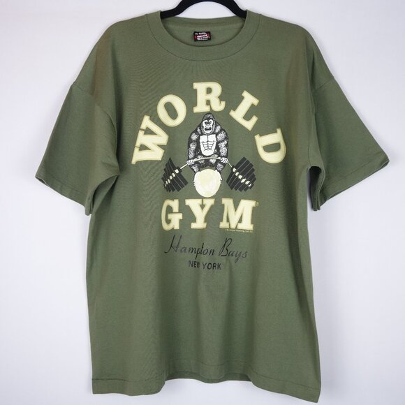 Vintage 1996 World Gym Hampton Bays NY Double-Sided Single Stitch T-Shirt, Sz XL